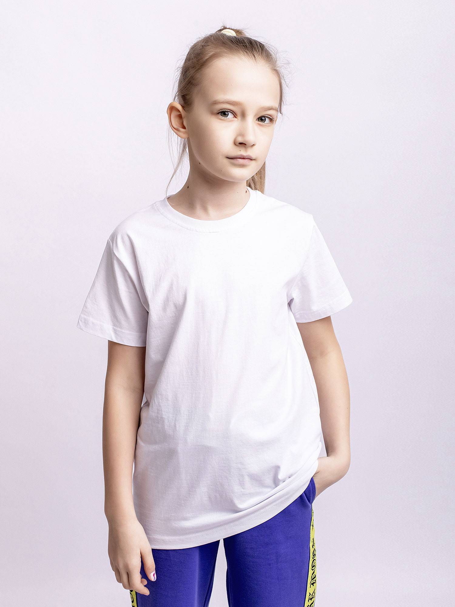 Базовая белая футболка для девочек, 100% хлопок